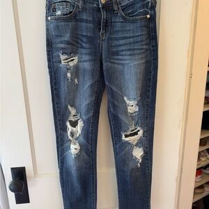 Judy Blue Dark Blue Distressed Skinny Jeans